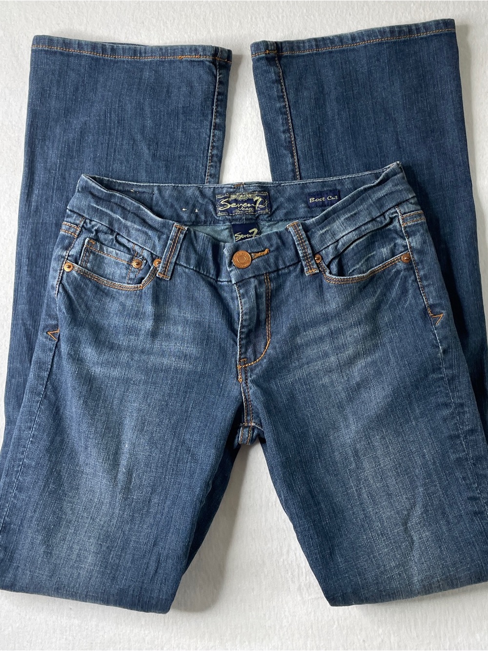 Seven7 Jeans Womens 29 Low Rise Bootcut Embellished Pocket Medium Wash Denim Y2K